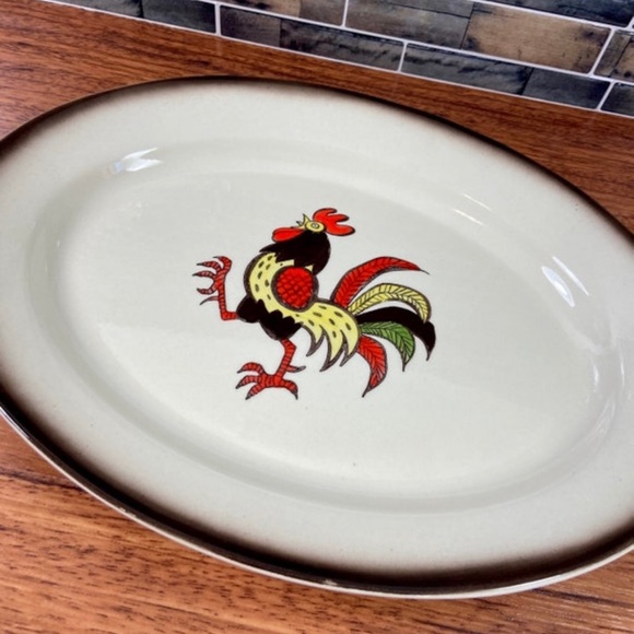 Metlox Red Rooster Poppy Trail Oval Platter ~ California Pottery - Picture 3 of 9